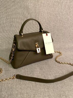 TED BAKER LONDON Genuine Leather Poppy Top Mini Handle Bag & Crossbody Strap NWT